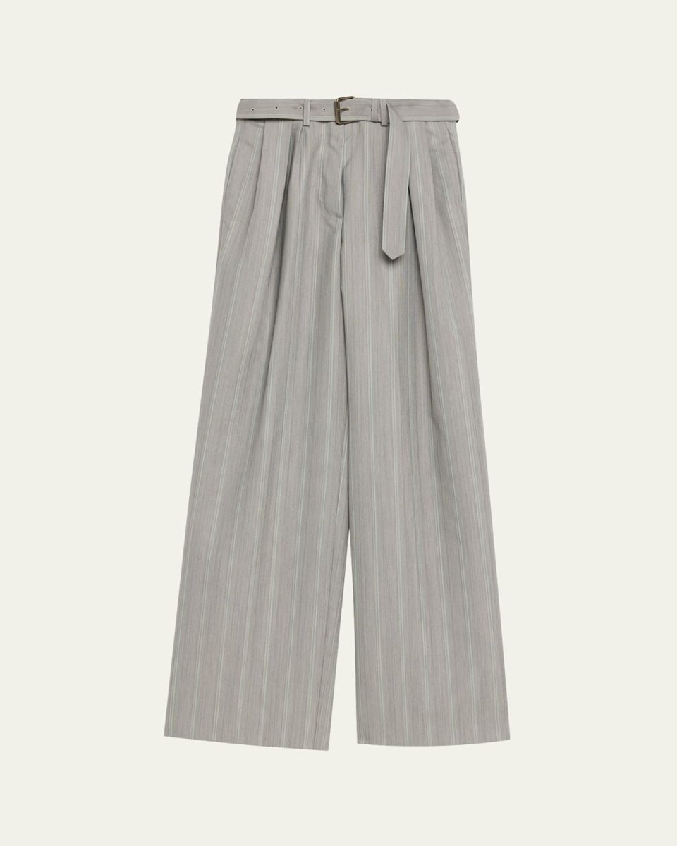 Peaches Belted Pinstripe Wide-Leg Pants